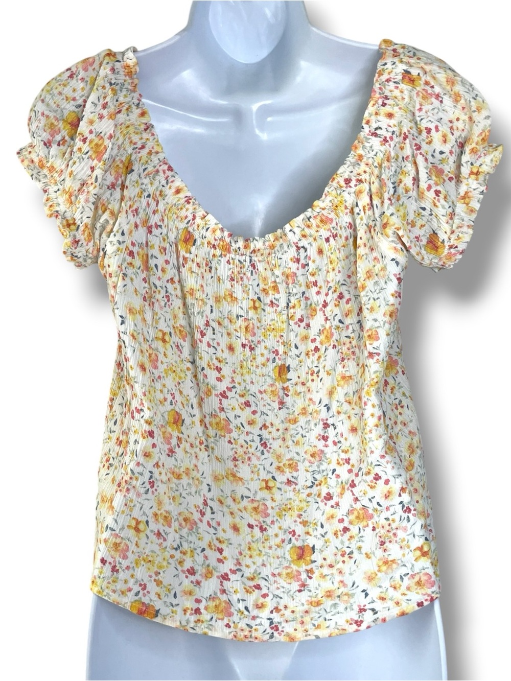 Hippie Rose Floral Cottagecore Blouse Peasant Puff Sleeve Tie Front Prairie Top - Picture 2 of 6